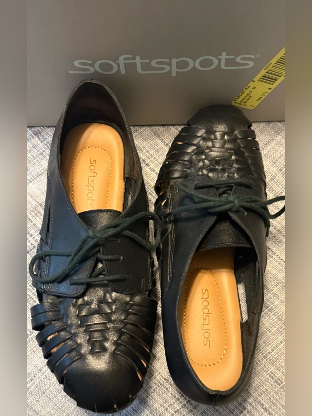 SoftSpots Women’s Black Woven Leather Lace-Up Shoes
